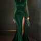 Serena | Green Velvet High-Slit Maxi